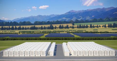 Fluence Energy storage units with mountains in the background