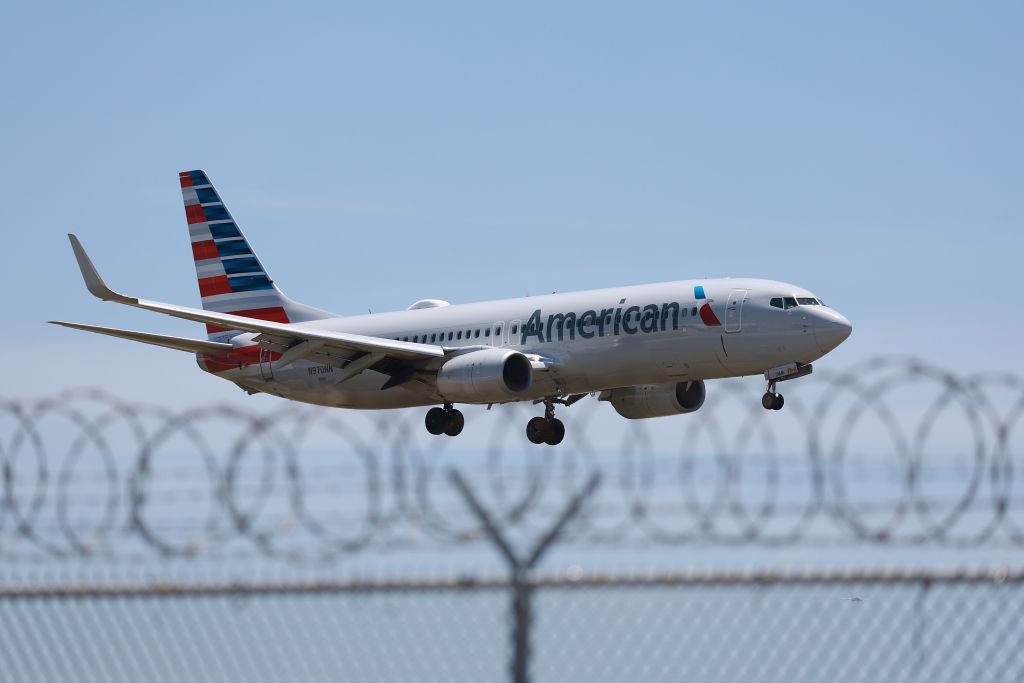 An American Airline plane coming in for a landing