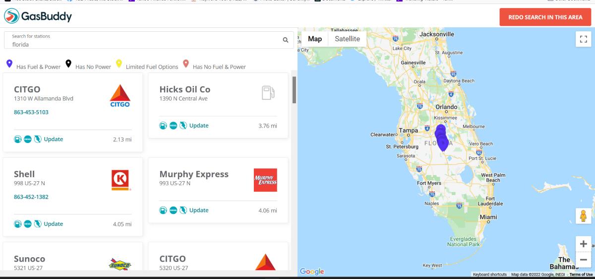 status of gas pumps in florida