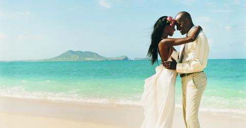 A married couple on a beach