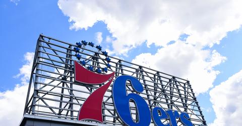 Philadelphia 76ers logo on a grandstand