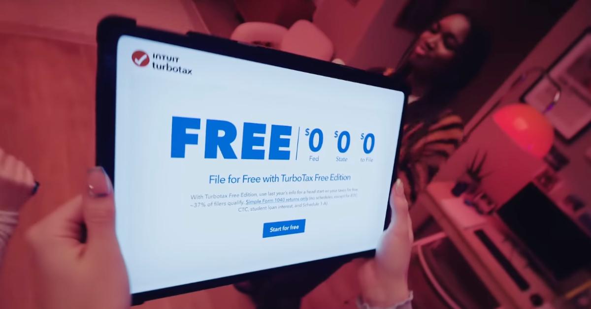 TurboTax website on a tablet showing how to file taxes for free.