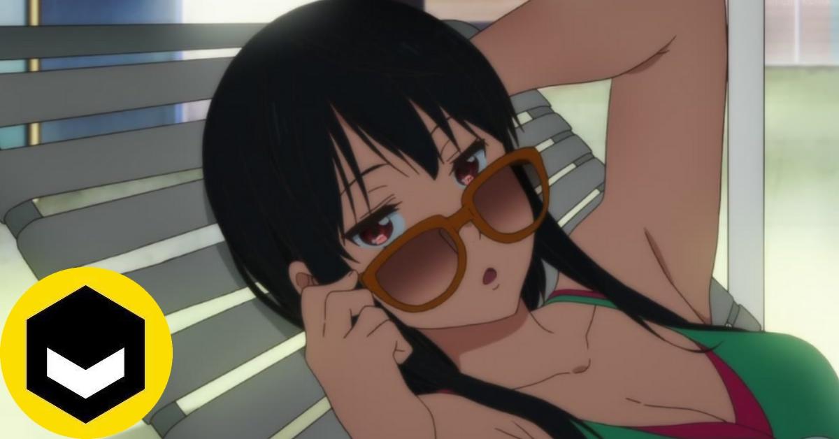 A female anime character looking over her sunglasses next to VRV logo.