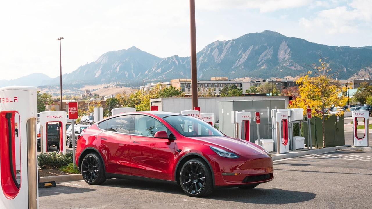 Tesla car at a charging station