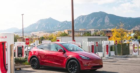 Tesla car at a charging station