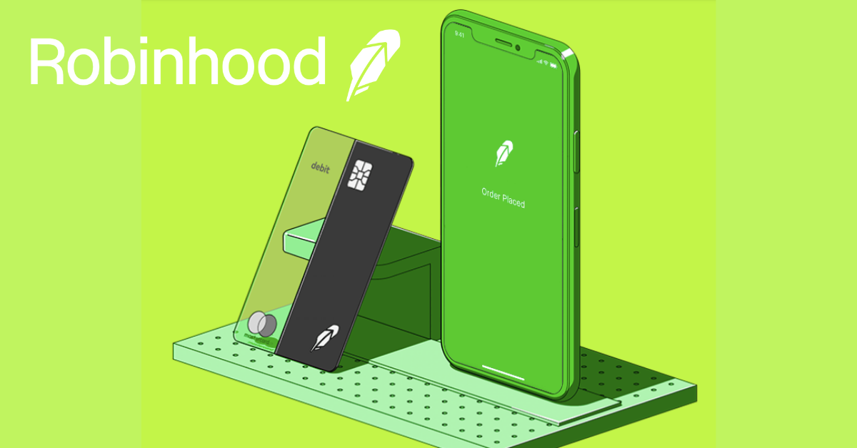 Robinhood graphic of smartphones and logo