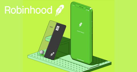 Robinhood graphic of smartphones and logo