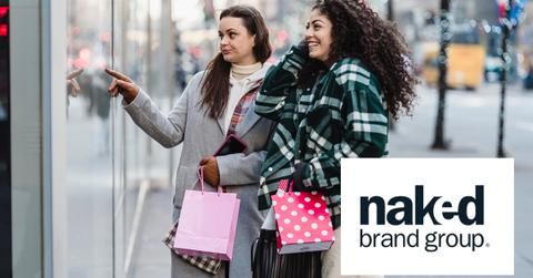 Women looking in a shop window and Naked Brand Group logo