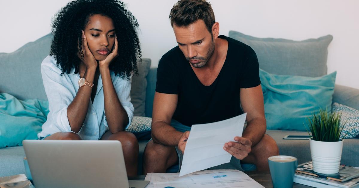 A couple filing their taxes.