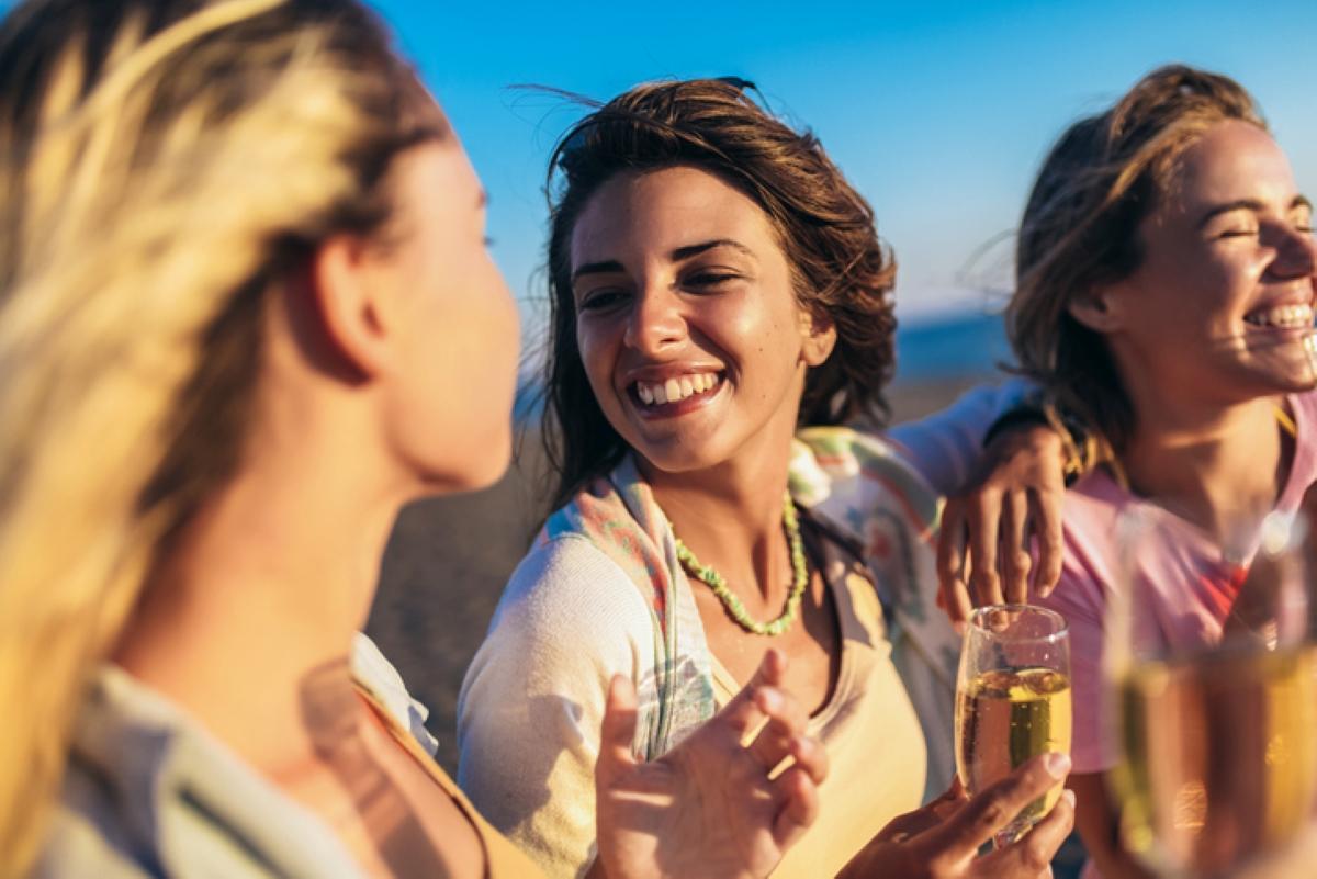 girls at a beach bachelorette