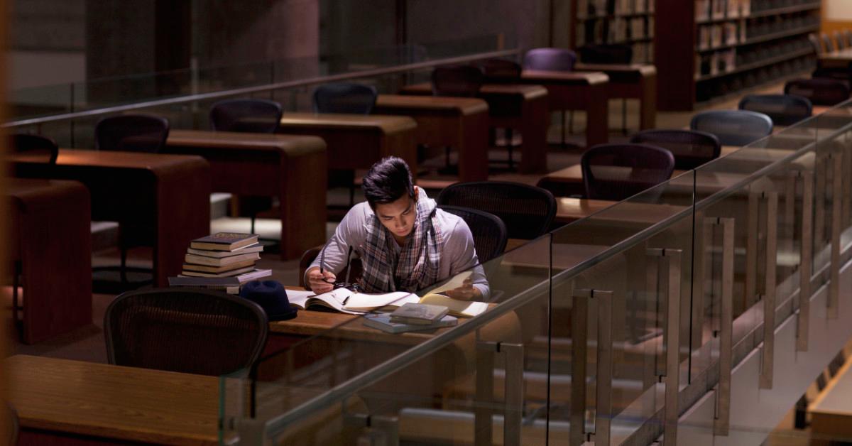 A college student in a library