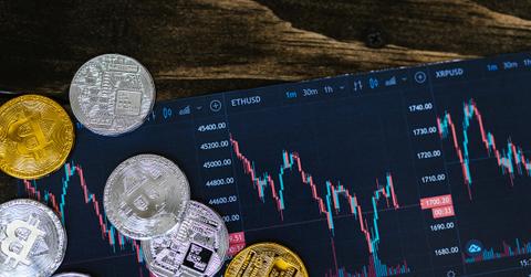 Crypto coins on a data chart