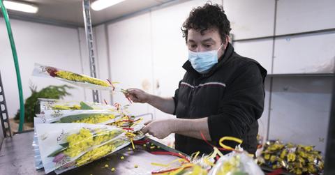 Florist working on flower bouquets