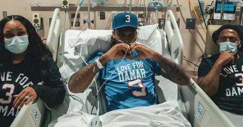 Damar Hamlin in a hospital bed.