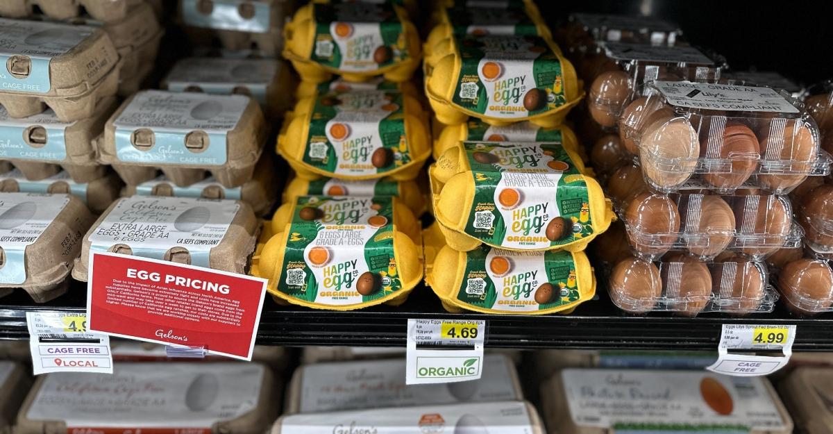 Eggs with high prices at a grocery store