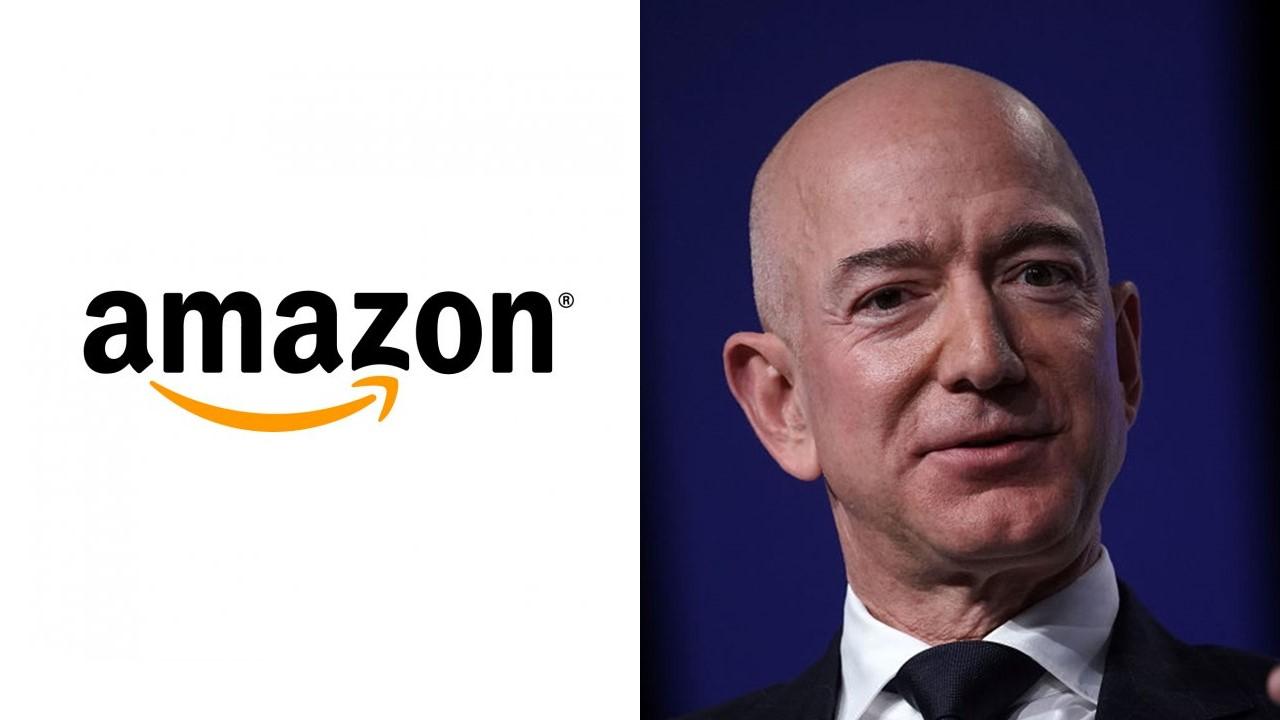 Amazon logo and Jeff Bezos