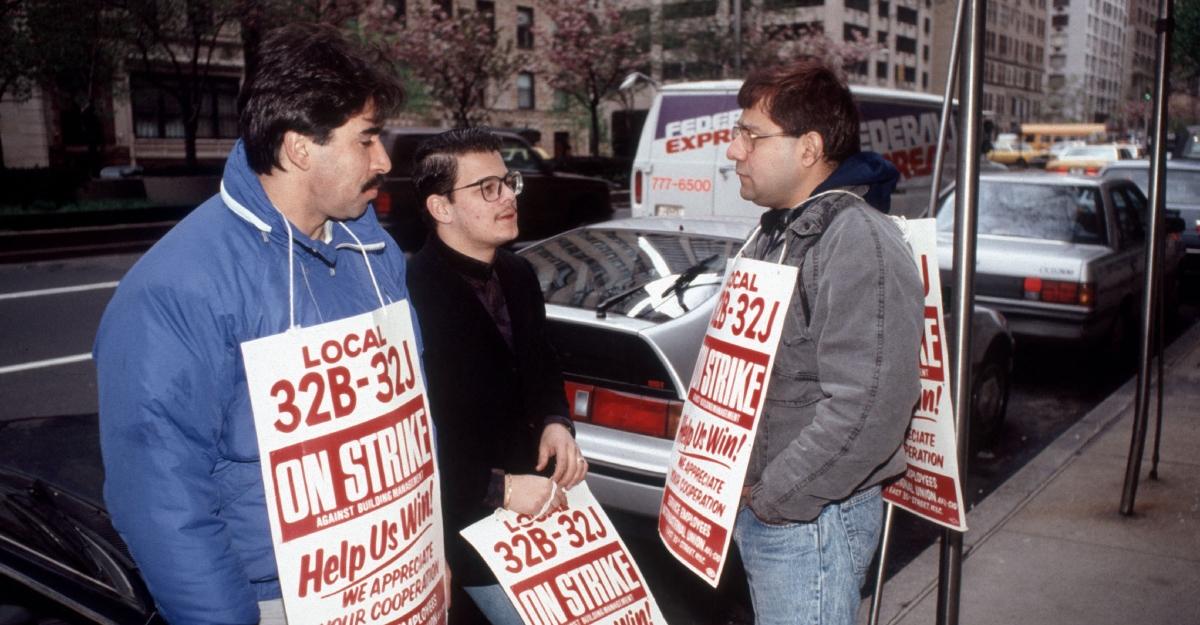 Members of SEIU Local 32B-32J union on strike in 1991