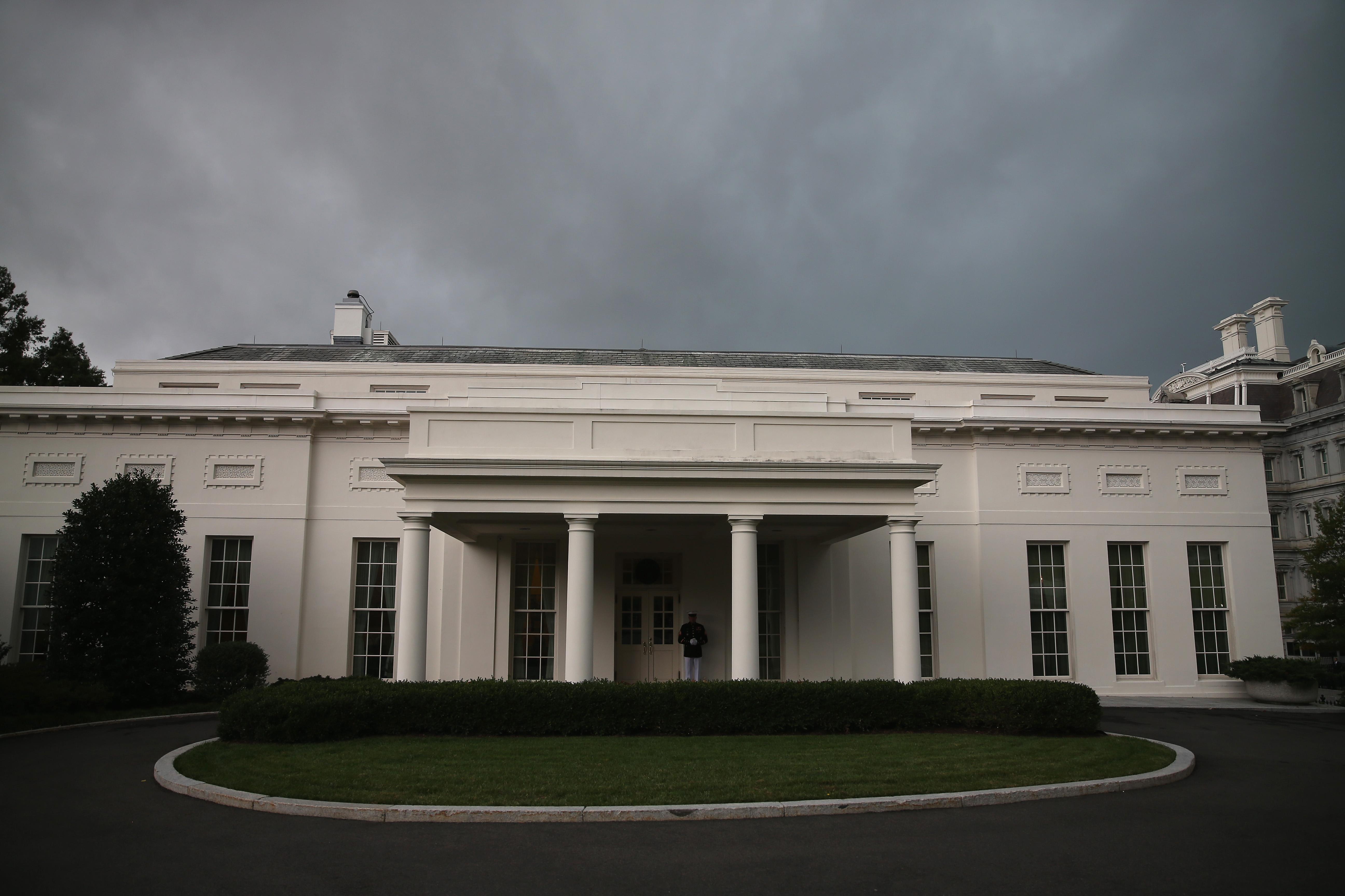 West Wing of the White House during a storm