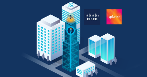 Cisco and Splunk logos over illustration
