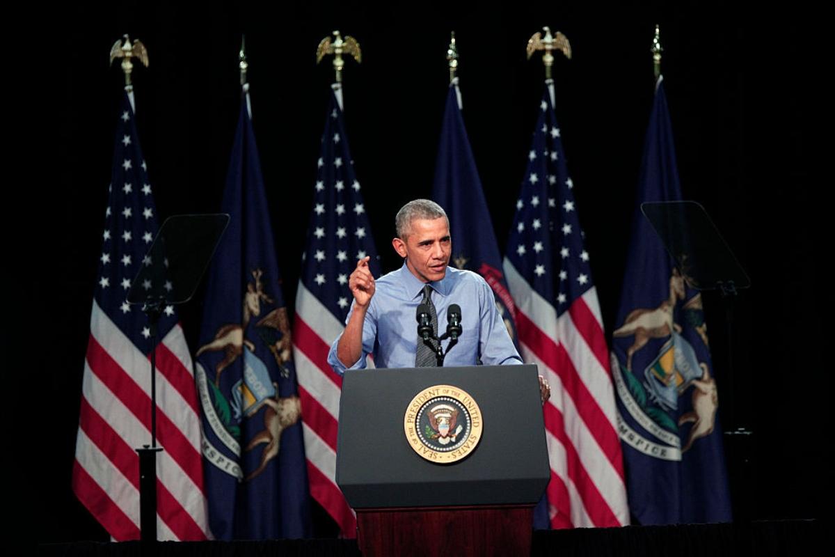 President Obama speaking in 2016 in Flint about the water crisis.