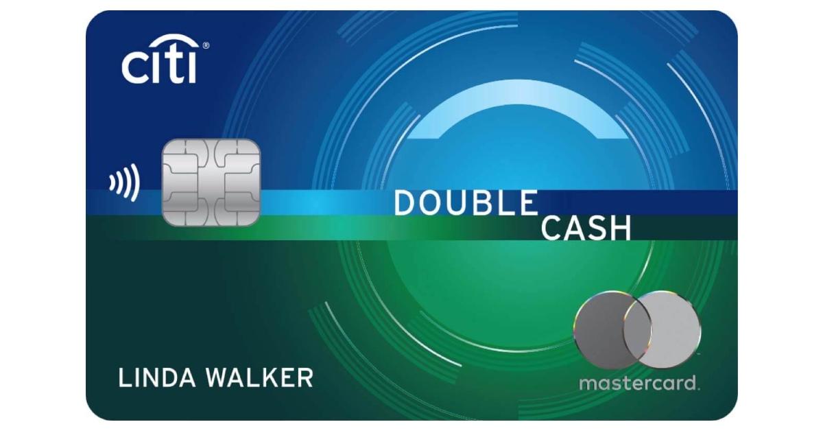 A blue and green Citi Double Cash credit card.