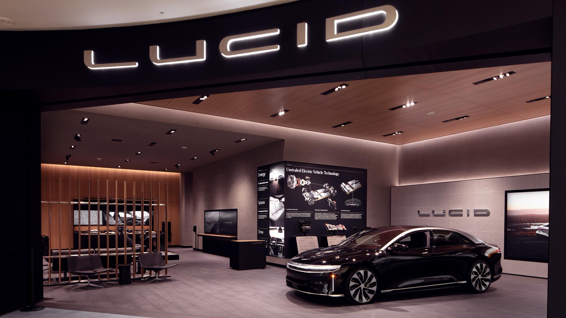 Lucid vehicles in a showroom