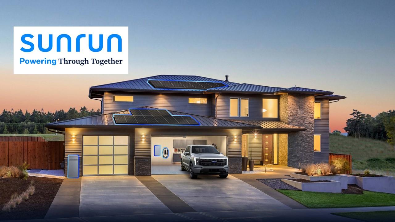 Sunrun logo over house with solar panels