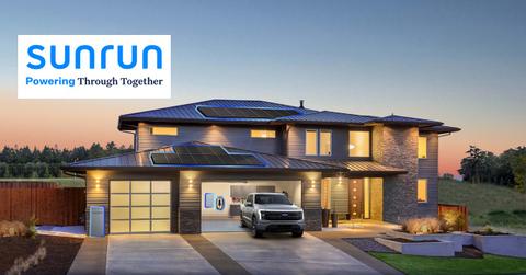 Sunrun logo over house with solar panels