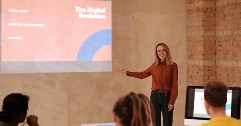 A Woman in Red Long Sleeve Shirt