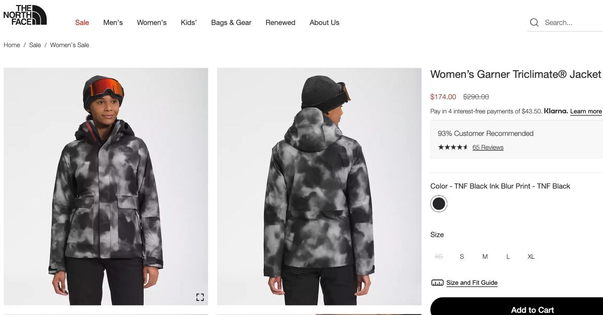 The North Face online shopping interface. 