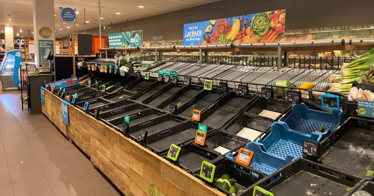 Empty shelves at a Dutch supermarket