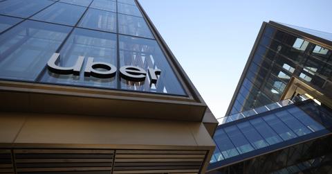 A shot looking up at Uber's San Francisco headquarters