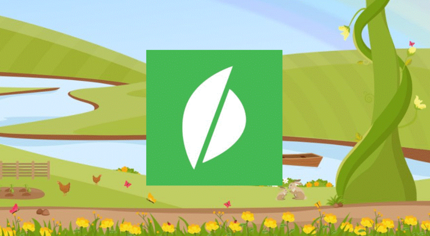 Beanstalk Farms logo over beanstalk illustration