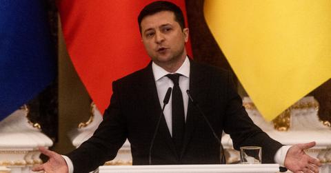 Ukrainian President Volodymyr Zelesnky delivering speech
