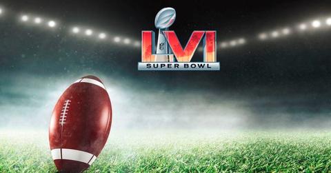 A football and the Super Bowl LVI logo