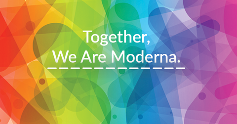 Moderna tagline over rainbow background