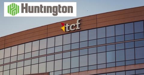 Huntington logo over TCF corporate office