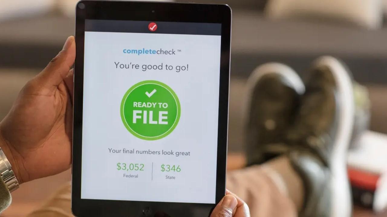 A tablet displaying a TurboTax tax return filing. 