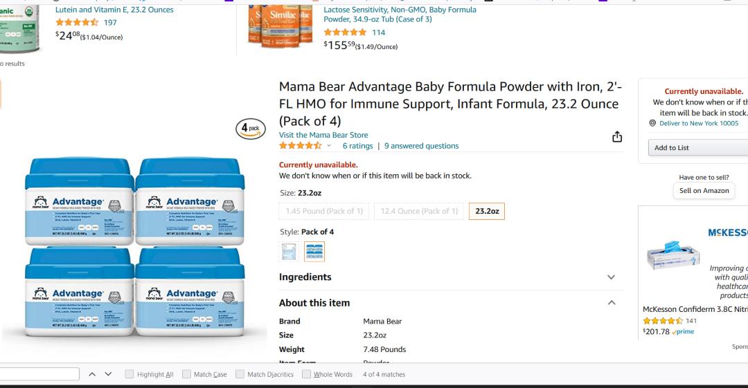 baby formula shortage on amazon