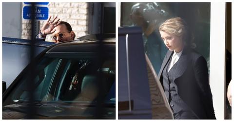 Johnny Depp and Amber Heard leaving court for a break