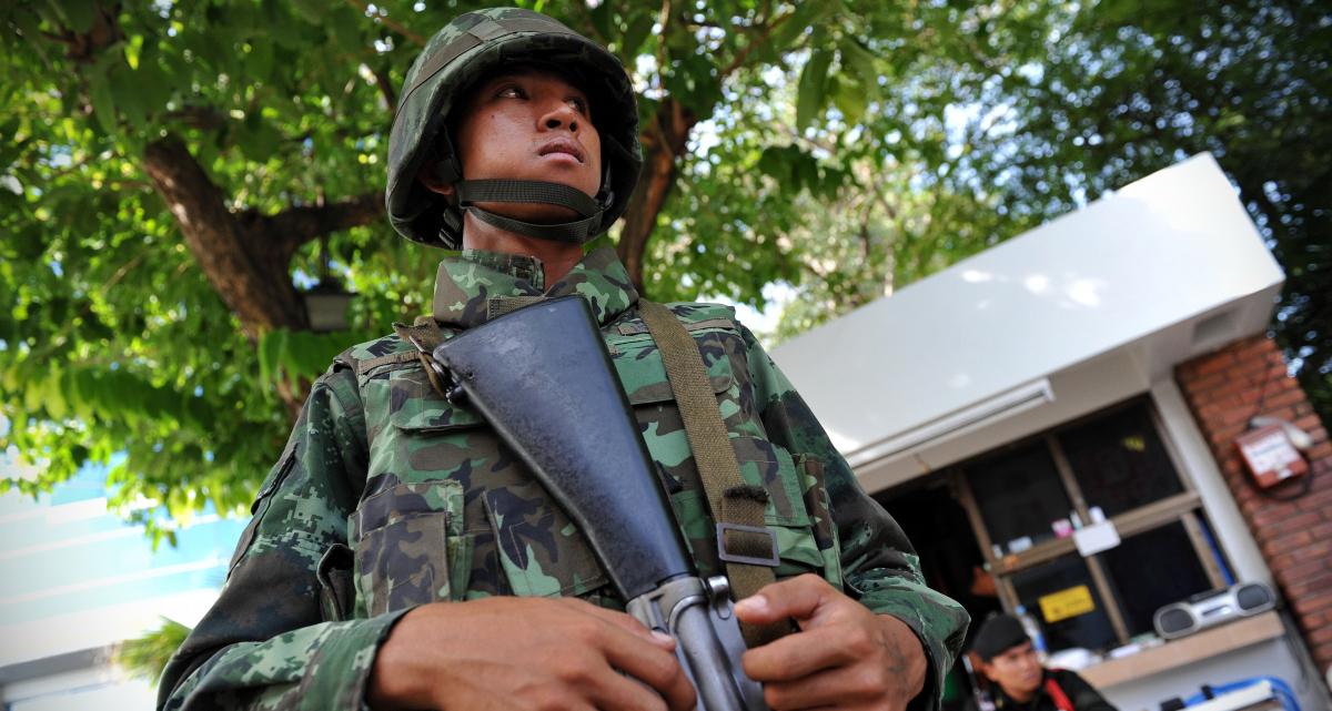 Thai soldier stands as martial law is imposedin the country