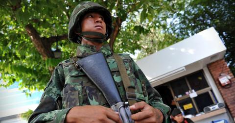 Thai soldier stands as martial law is imposedin the country
