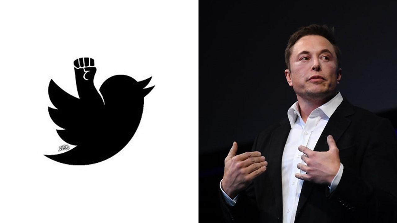 Black Twitter logo and Elon Musk