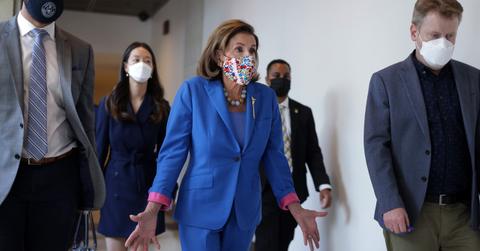 Nancy Pelosi wearing her pin