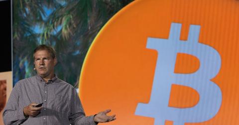 Nick Szabo and a Bitcoin sign