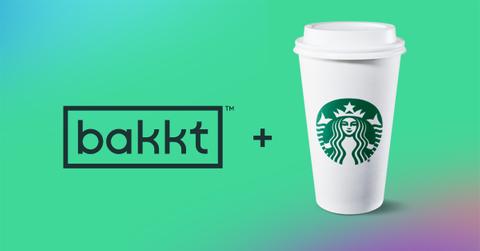 Bakkt logo along with a Starbucks coffee cup