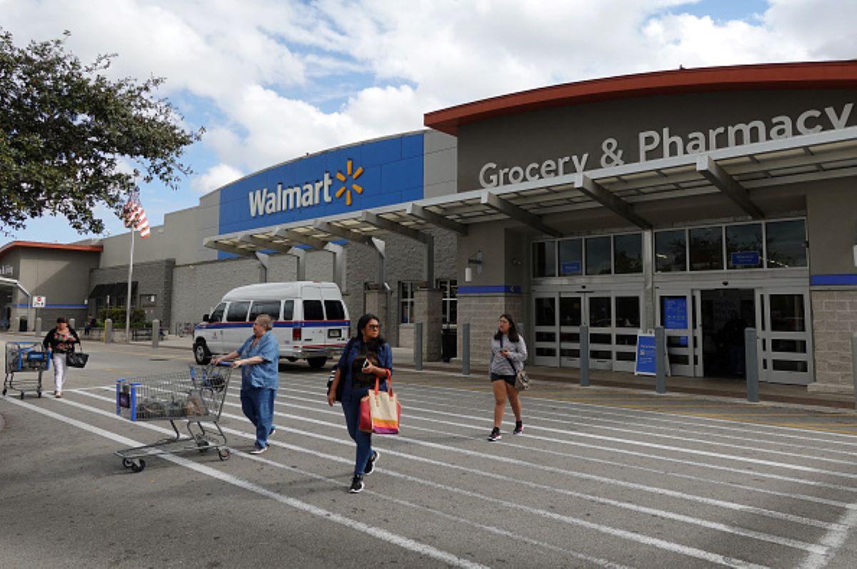 Customers exiting a Walmart in Miami