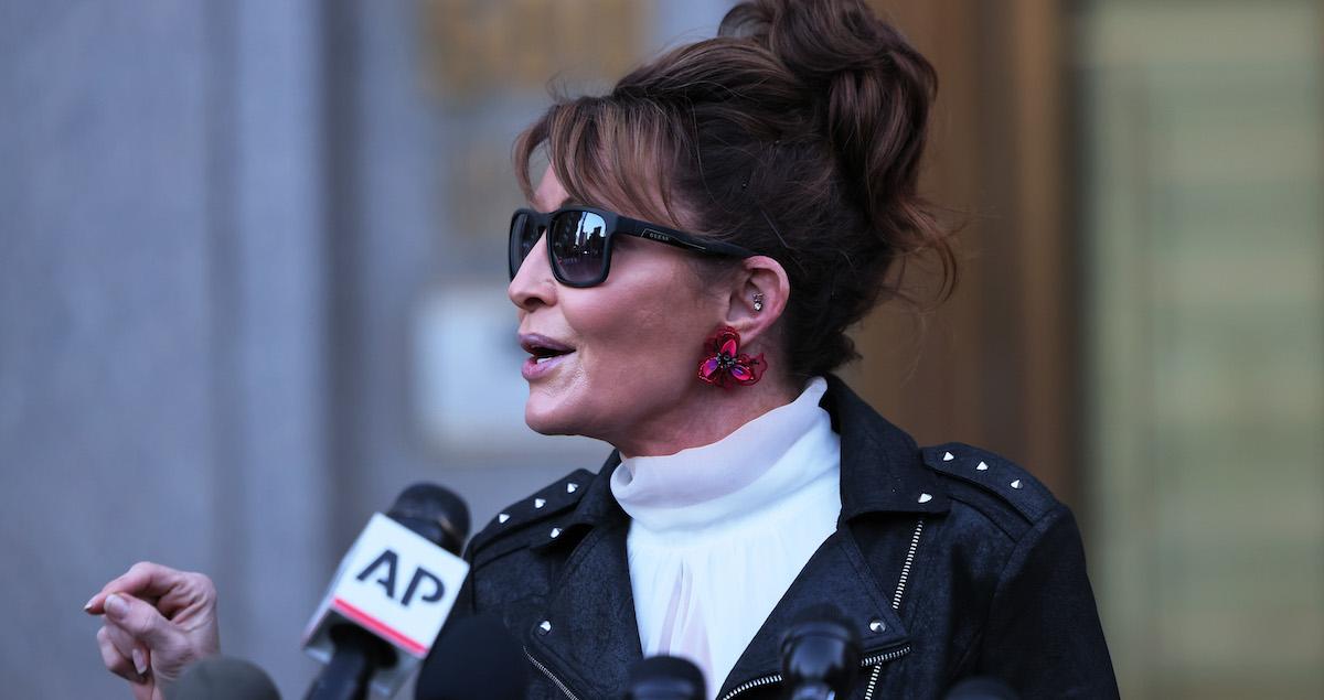 Sarah Palin speaks with reporters in NYC