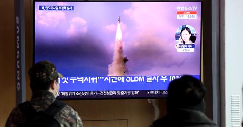 Missile launch broadcast on a large screen