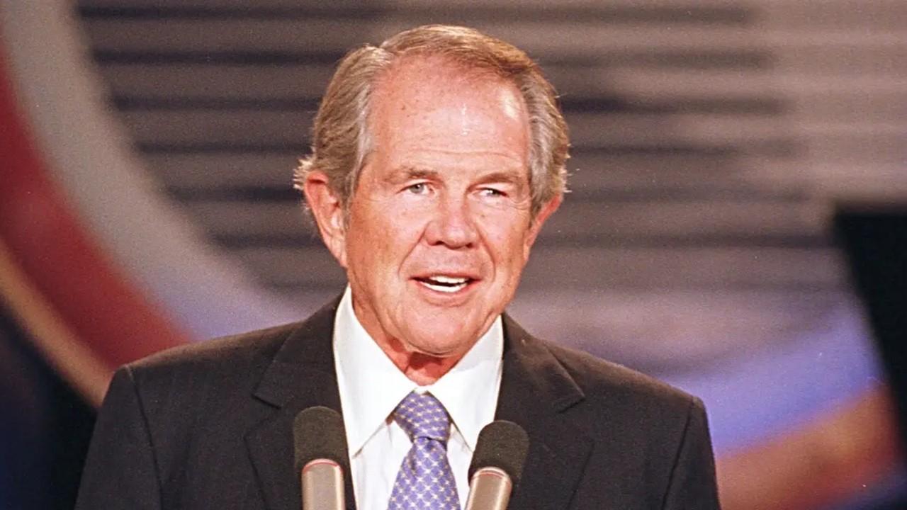 Pat Robertson speaking during a church service.